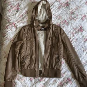 brown leather jacket.